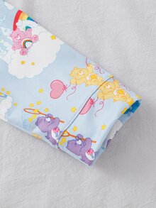 SHEIN X Care Bears GraphicGems 秋冬女童幼兒聯名印花可愛卡通彩虹愛心熊圖案藍色柔軟舒適翻領長袖褲子2件套居家服 - 藍色 - 查看 5