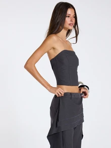 MUSERA Black Bandeau Strapless Top Fall Winter Women Outfit Casual - Dark Grey - View 2