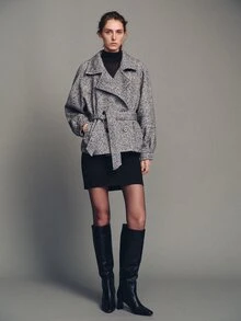 MOTF PREMIUM WOMEN'S BUTTON POCKET TWEED OVERCOAT - Black - View 1