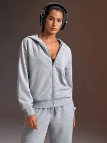 Powerista Jaket Hoodie Longgar Oversized Abu-abu untuk Wanita - Grey - View 3