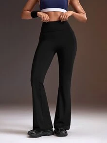 Powerista Women's Solid Color High Waist Daily Fitness Flare Leggings - Black - View 4