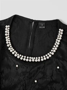 SHEIN Women's Woven Elegant Beaded Jacquard Fall Blouse - Black - View 5