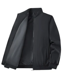 Gym Rark Autumn/Winter Men's Solid Color Baseball Jacket, Pilot Jacket, Men's Outerwear, Men's Top - Black - View 3
