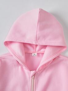 SHEIN Sparklyn 秋冬女童連帽拉鍊外套－街頭風混搭，保暖針織面料，適合秋冬穿著，微寬鬆版型預留成長空間，適合上學與外出，讓女孩瞬間展現活力！ - 粉色 - 查看 3