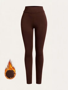 SHEIN BASICS Legging Ketat Wanita Warna Polos Kasual Serbaguna untuk Pemakaian Sehari-hari, 3 pcs/pack - MultiWarna - View 3