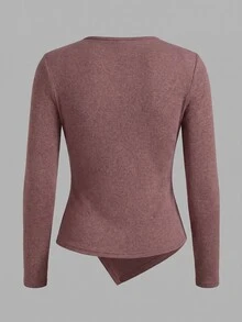 SHEIN BASICS 3-Pack Women's Solid Crew-Neck Long-Sleeve Ruched Side-Slit Casual T-Shirt - Multicolor - View 9