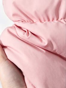 SHEIN 1pc Tween Girl Mid-Length Long Sleeve Padded Coat With Fleece Lining, Comfortable And Warm Solid Color - Pink - View 7