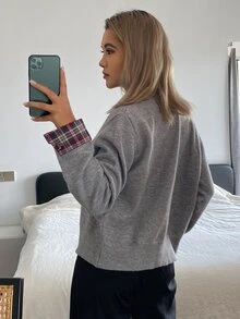Livesso Women's Grey Round Neck Button Cable Knit Long Sleeve Slim Fit Ribbed Cardigan, Autumn/Winter - Grey - View 2