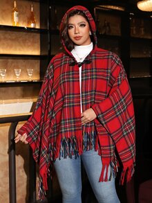 SHEIN Clasi Plus Size Women's Plaid Casual Versatile Daily Outing Long Sleeve Jacket - Red - View 7