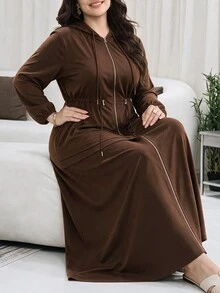 Veilorie Plus Size Women Solid Color Casual Daily Long Sleeve Sweatshirt - Brown - View 8