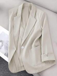 DAZY Plus Size Women Solid Color Casual Versatile Daily Wear Long Sleeve Jacket - White - View 1