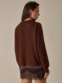 SHEIN Women's Vintage Frog Button Long Sleeve Knit Cardigan - Brown - View 2