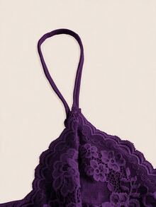 SHEIN ICON 對比色蕾絲抓皺 Y2K 細肩帶背心上衣 - 紫色 - 查看 5