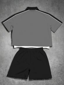 Manfinity EMRG Men's Letter Print Short Sleeve Shirt And Shorts Casual Daily Outfit - Multicolor - View 2
