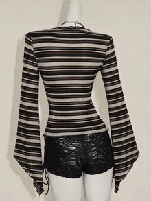 SHEIN ICON Y2K 女款西式波西米亞嬉皮哥德風性感蕾絲扭轉前襟長袖開襟衫 - 彩色 - 查看 2