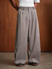 TOKVUE Men's Solid Color Pleated Wide Leg Loose Casual Long Pants - Gray green - View 5