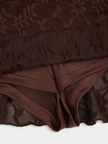 Sweetra Plus Size Women's Pleated Asymmetrical Hem Fashion Lace Skirt - Coffee Brown - View 5