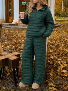 Livesso Women's Denim Long Sleeve Hooded Jacket And Pants Casual Daily Home Sleepwear Set - Army Green - View 6