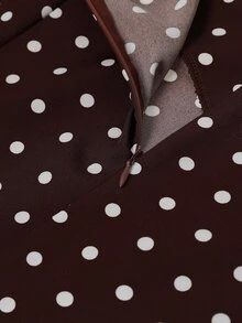 GlowEve CURVE Plus Size Autumn/Winter Polka Dot Ruched Waist Sweetheart Square Neck Ruffle Long Sleeve Dress - Brown - View 5