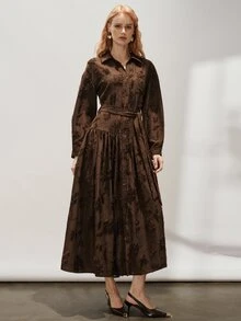 Aveloria Modichic Gaun Midi Pesta Fashion Wanita - Coklat - View 7