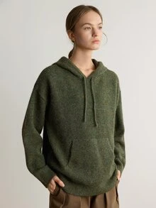 Dazy-Less Women's Comfortable Minimalist Pocket Long Sleeve Hoodie Sweater - Khaki - View 1