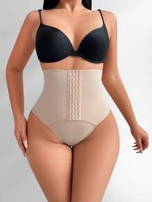 SHEIN 女款純色前扣休閒日常提臀塑形內褲 - 裸色 - 查看 5