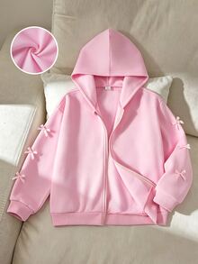 SHEIN Sparklyn 秋冬女童連帽拉鍊外套－街頭風混搭，保暖針織面料，適合秋冬穿著，微寬鬆版型預留成長空間，適合上學與外出，讓女孩瞬間展現活力！ - 粉色 - 查看 8