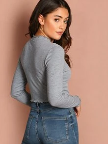 SHEIN BASICS Women's Solid Color Fitted Versatile Long Sleeve T-Shirt For Daily Wear - Grey - View 2