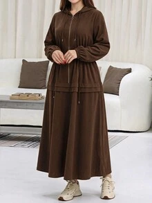 Veilorie Plus Size Women Solid Color Casual Daily Long Sleeve Sweatshirt - Brown - View 1