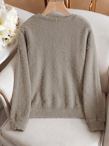 GlowEve Fall Winter Ladies Furry Plush Sweatshirt, VNeck Long Sleeve Button Up Casual Knit Outerwear - Multicolor - View 2