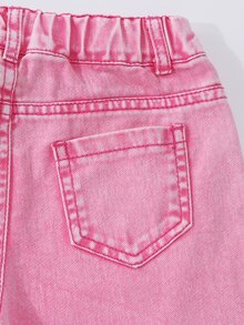 SHEIN Elladie kids 女童粉色寬腿牛仔褲，高腰休閒長褲，幼兒時尚褲裝 - 粉色 - 查看 6
