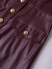 Solivie Women's Autumn/Winter Short Stand Collar Burgundy PU Leather Dress Party Dress Country Concert Outfit Vintage - Burgundy - View 5