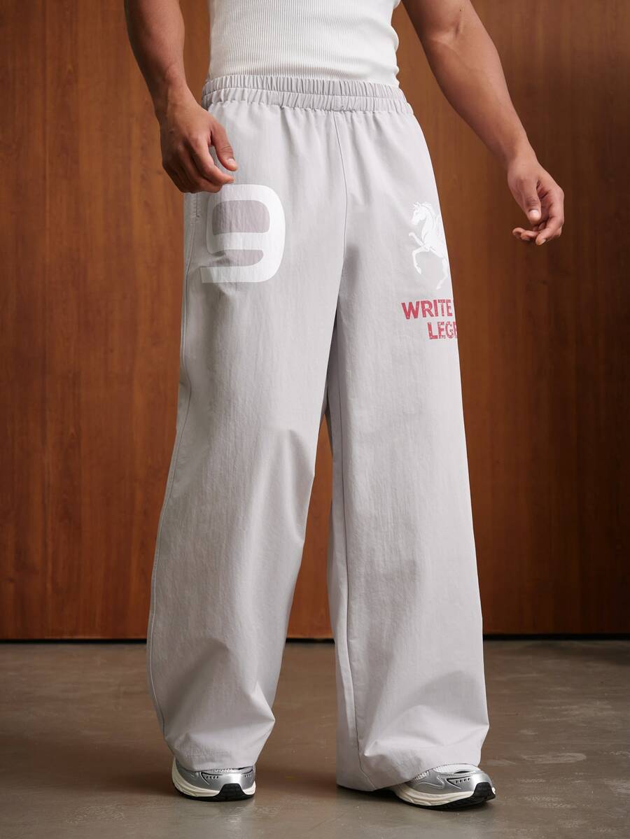 TOKVUE Men's Letter Print Elastic Waist Loose Fit Pants Suitable For Daily Wear - Light Grey - View 1
