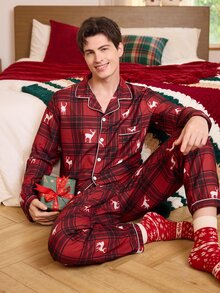 CoupledUp Christmas Long Sleeve Long Pants Men's Loungewear - Multicolor - View 5
