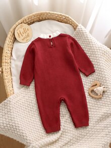 SHEIN Baby Girl Ruffled Stand Collar Casual Sweater Jumpsuit - Red - View 2