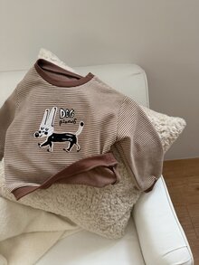 DAZY Infant/Toddler (Girl) Round Neck Striped Long Sleeve Autumn/Winter Sweatshirt - Coffee Brown - View 11