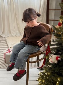 DAZY Sweater Bayi Perempuan Lengan Panjang Leher Bulat Warna Kontras Musim Gugur/Musim Dingin - Hijau - View 7