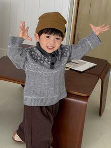 Dazy Kids Áo cardigan cổ bẻ tay dài cho bé trai sơ sinh mùa thu/đông - Xám - Xem 6