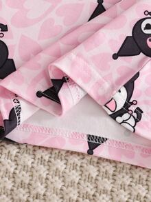 HELLO KITTY AND FRIENDS | SHEIN 女童卡通印花長袖上衣與長褲休閒日常居家睡衣套裝 - 粉色 - 查看 6