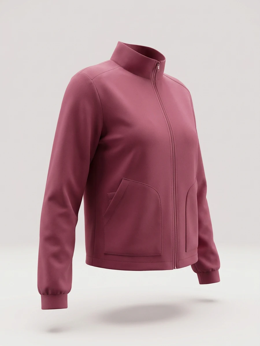 TaskEZ Women's Smoky Pink Long Sleeve Zippered Multi-Pocket Short Cropped Stand Collar Maid Casual Scrub Scrub Uniform Jacket Work Fall - Pink - View 1