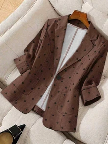 DAZY Plus Size Women's Polka Dot Pattern Lapel Neck Long Sleeve Casual Jacket - Multicolor - View 3