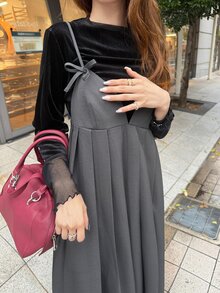 FRIFUL Women's Solid Color Pleated Casual Daily Summer Long Dress - Grey - View 2