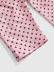 ROMWE Y2K Autumn/Winter Versatile Retro Coffee Pink Polka Dot Color Ultra Low Waist Women's Denim Capris - Pink - View 4