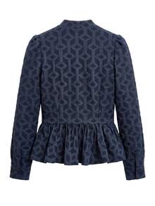 Nöista Navy Blue Geometric Jacquard Chinese Top, Slim Fit, Ruffled , Elegant, Parties Banquets.Fall/Winter,Going Out,Chic.Classic,Casual - Navy Blue - View 9