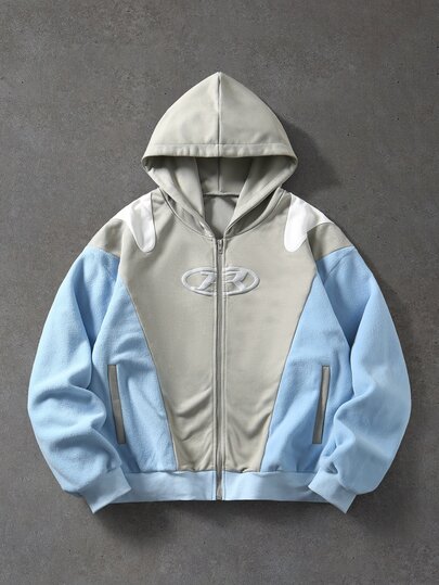Sudadera con capucha y cremallera de manga larga con bloques de color para hombre, otoño/invierno