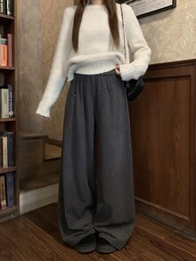 DAZY Women's Casual Solid Color Knit Korean Style Long Pants - Dark Grey - View 9