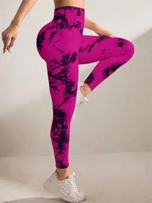 SHEIN 女款高腰印花運動緊身褲 - 玫紅色 - 查看 4