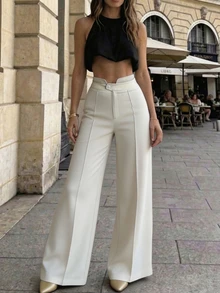 Vavine Women's Solid Color Casual Versatile Daily Wear Long Pants - Apricot - View 3