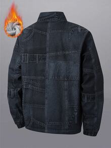 Manfinity Homme Men's Stand Collar Casual Denim Effect Thermal Lined Jacket - Blue - View 2