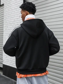 Major Grit 1件男士連帽衛衣，經典夾克設計，Ins熱銷款，適合年輕人休閒穿著、通勤、返校、度假，送給丈夫或男友的禮物，中性情侶穿搭 - 黑色 - 查看 2